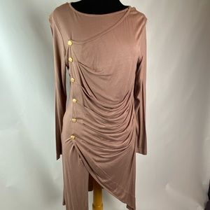 Tan pleated side tunic designer boho chic